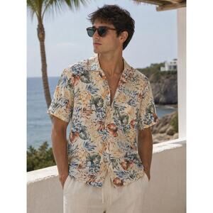 Men's Magaschoni Tropical Hawaiian Camp Shirt M Resort Casual Preppy Vacation